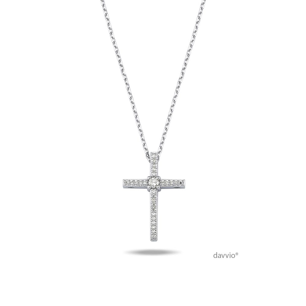 0.07 Karat Pırlanta Beyaz Altın Haç(Cross) Kolye