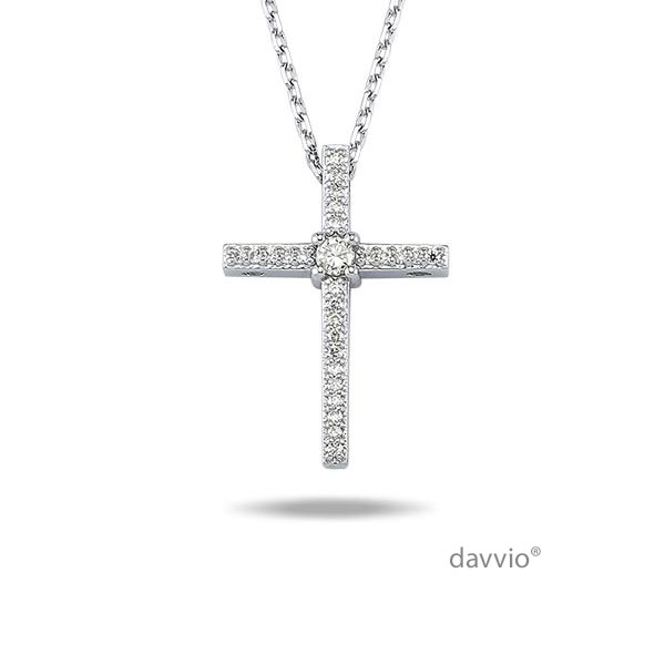 0.07 Karat Pırlanta Beyaz Altın Haç(Cross) Kolye