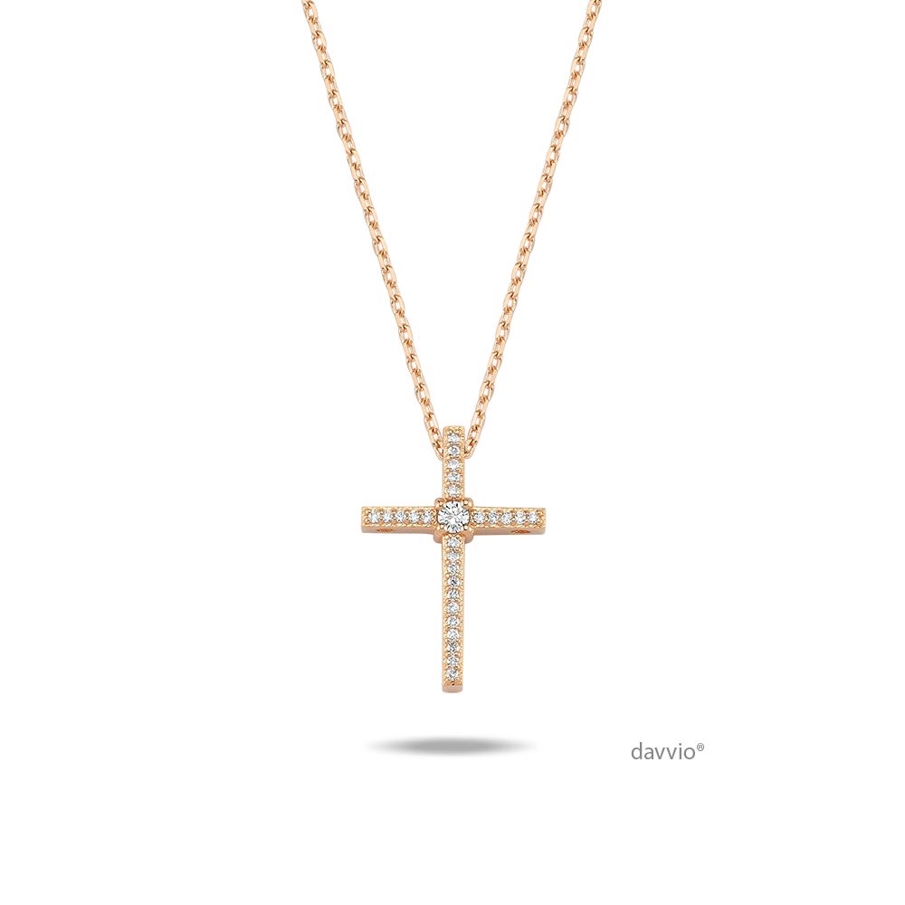 0.07 Karat Pırlanta Rose Altın Haç(Cross) Kolye