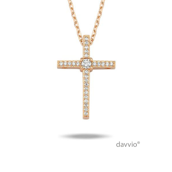 0.07 Karat Pırlanta Rose Altın Haç(Cross) Kolye