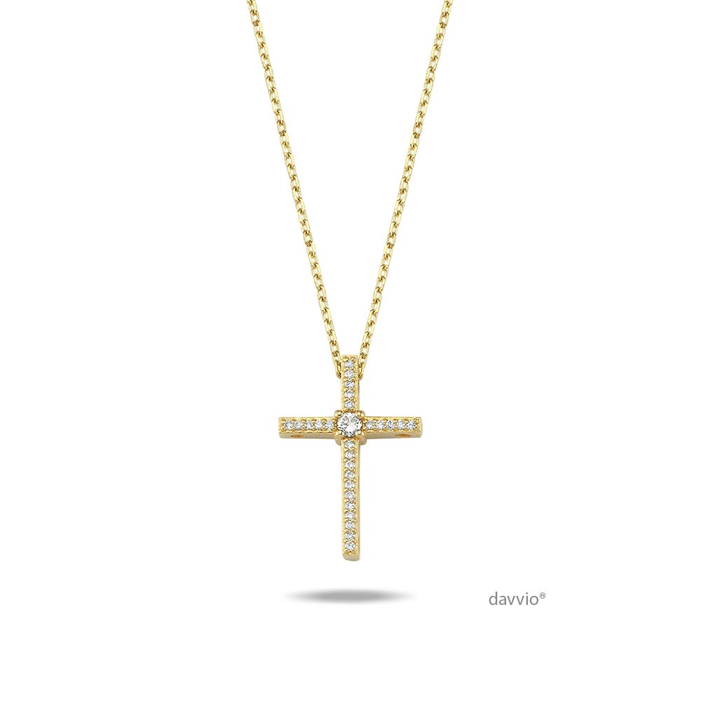 0.07 Karat Pırlanta Sarı Altın Haç(Cross) Kolye