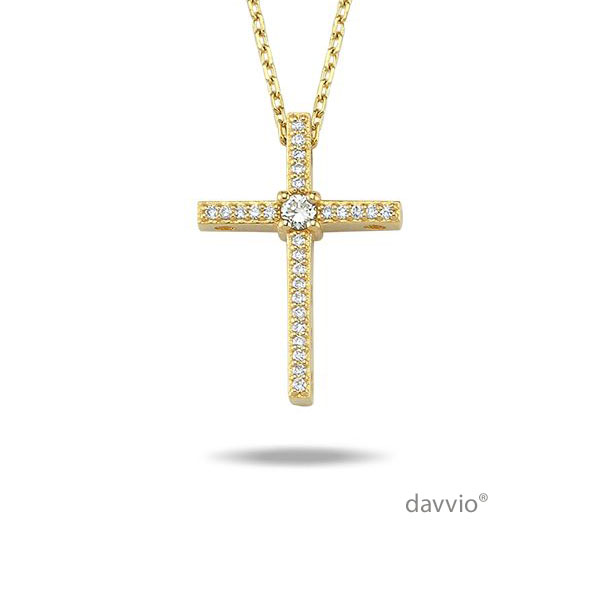 0.07 Karat Pırlanta Sarı Altın Haç(Cross) Kolye