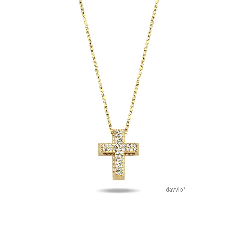 0.08 Karat Pırlanta Sarı Altın Haç(Cross) Kolye
