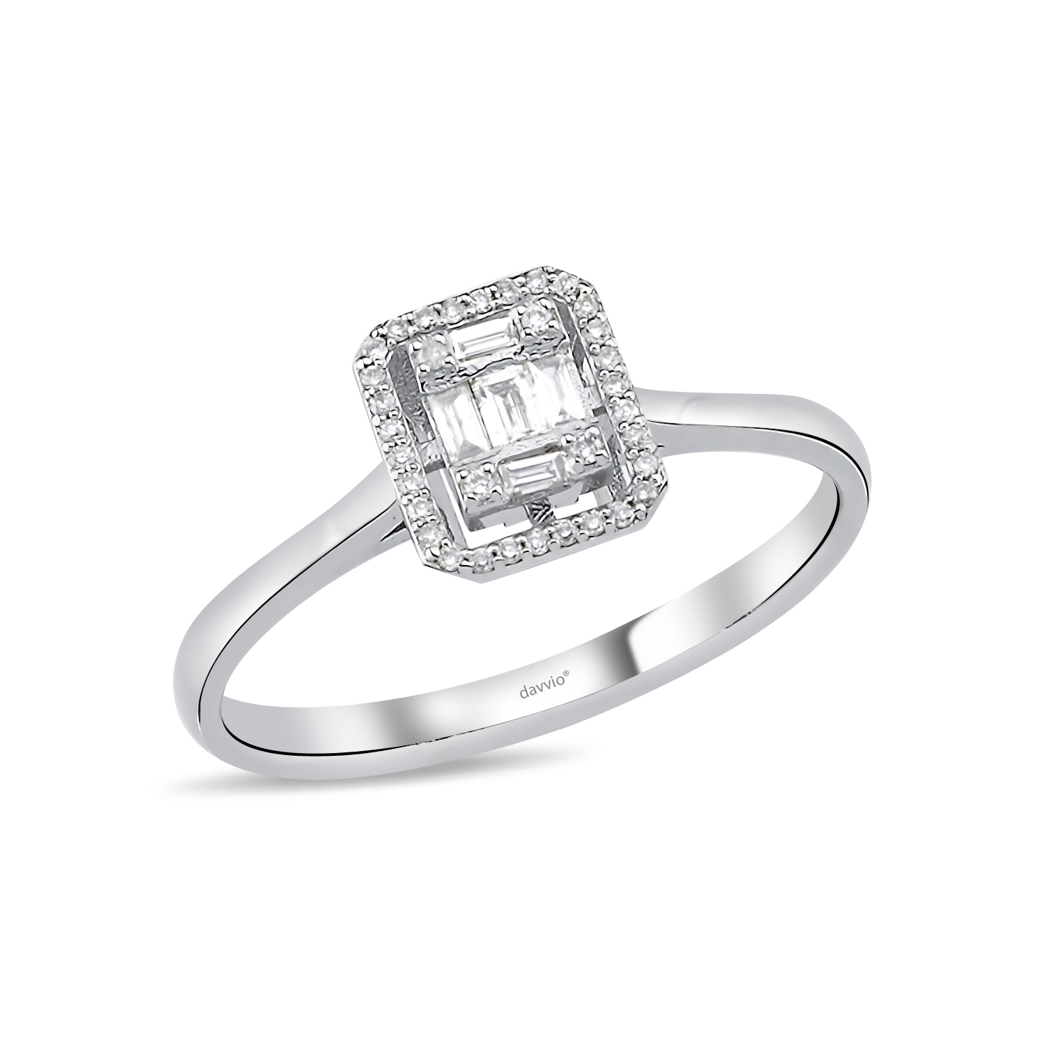 0,13 ct Baget Pırlanta Beyaz Altın Yüzük