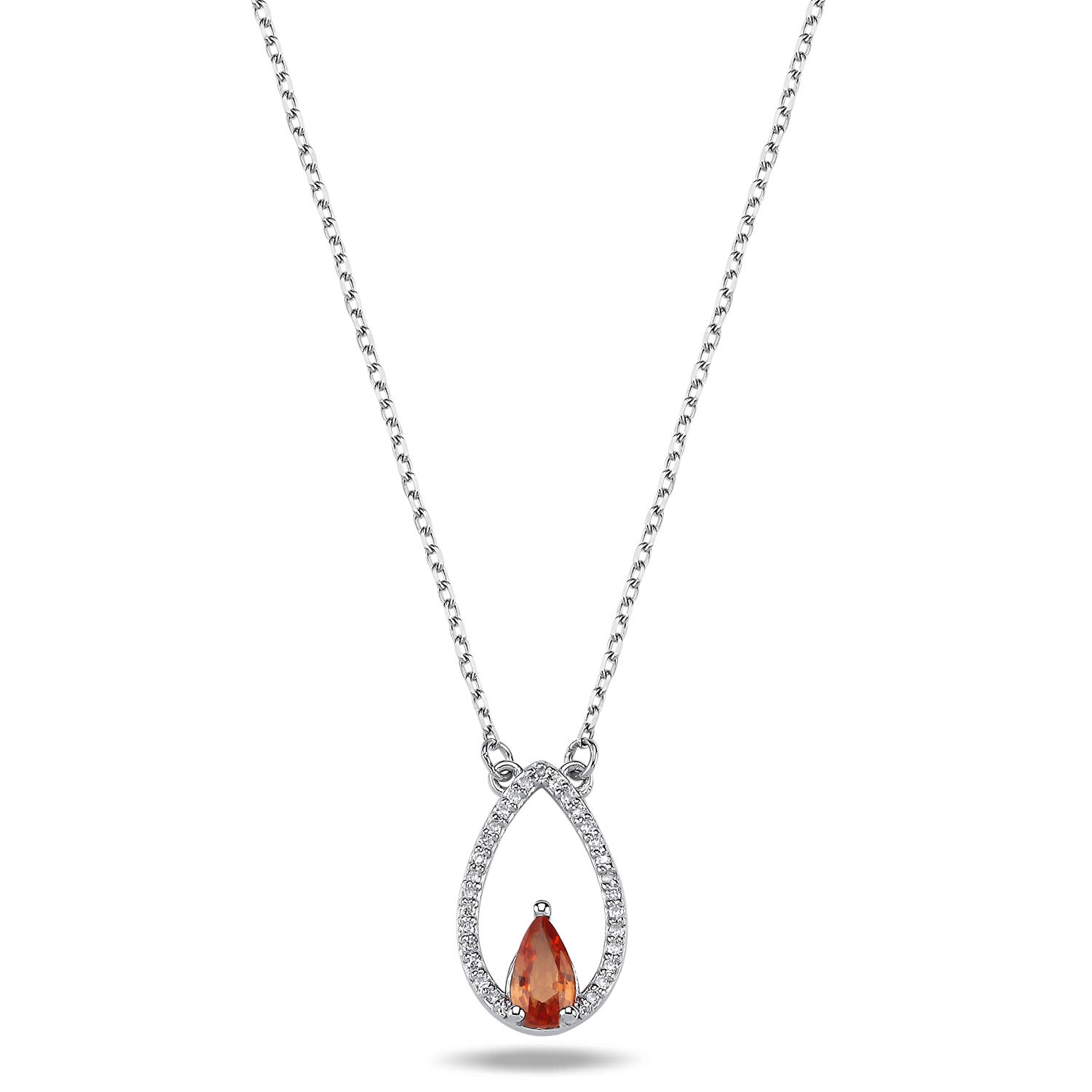 0,25 ct Pırlanta Safir Taşlı Beyaz Altın Kolye
