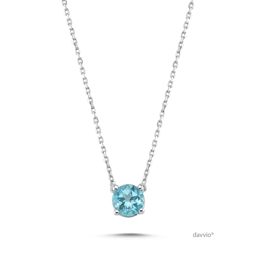 0.90 Karat Blue Topaz Taşlı Altın Kolye