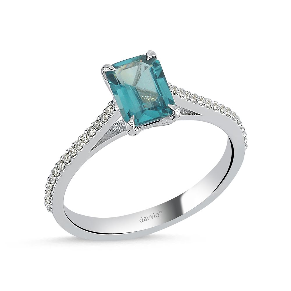1.02 Karat Pırlanta ve Blue Topaz Taşlı Altın Yüzük