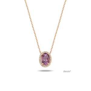 0.77 Karat Pırlanta ve Ametist Taşlı Rose Altın Kolye