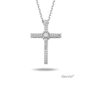 0.07 Karat Pırlanta Beyaz Altın Haç(Cross) Kolye