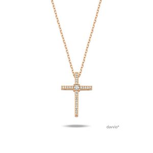 0.07 Karat Pırlanta Rose Altın Haç(Cross) Kolye
