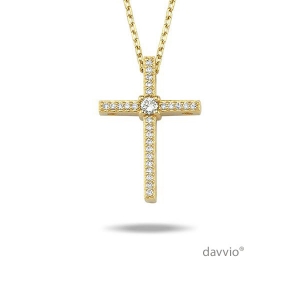 0.07 Karat Pırlanta Sarı Altın Haç(Cross) Kolye