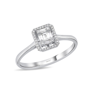 0,13 ct Baget Pırlanta Beyaz Altın Yüzük