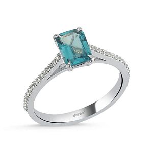 1.02 Karat Pırlanta ve Blue Topaz Taşlı Altın Yüzük